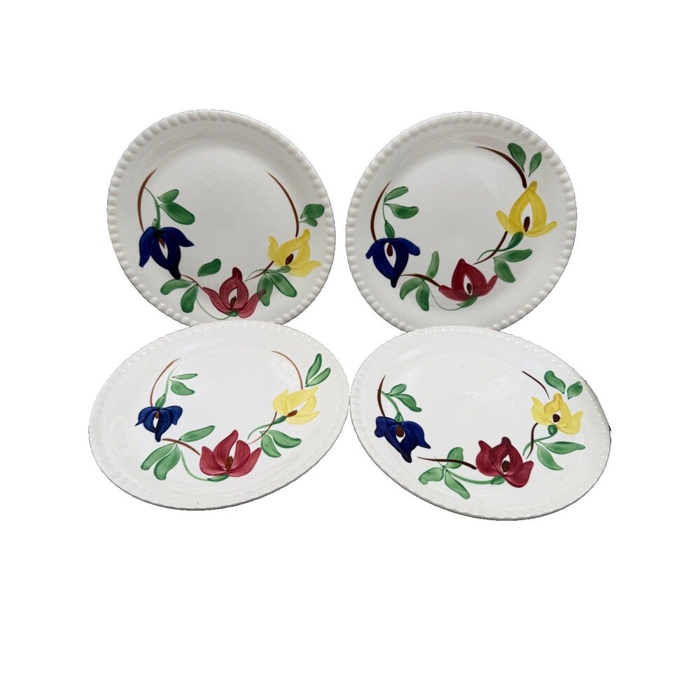 Blue Ridge Southern Pottery Set Of 4 Floral Dinner Plates 9 1/4" Beaded Edge